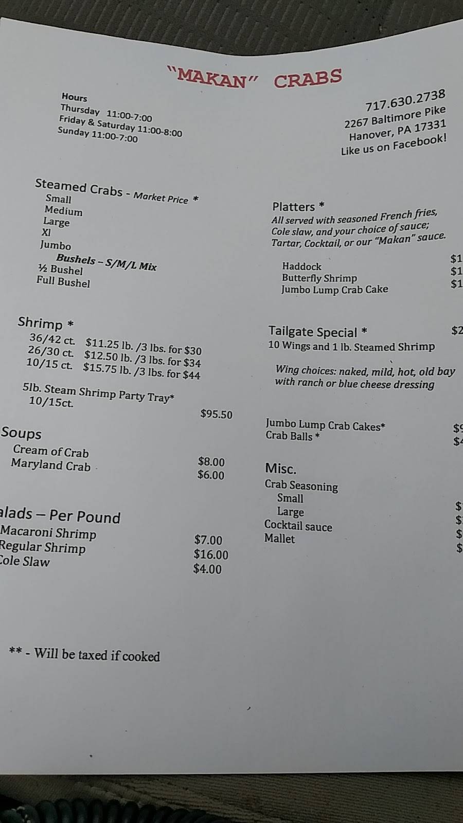MAKAN Crabs | restaurant | 2267 Baltimore Pike, Hanover, PA 17331, USA | 7176302738 OR +1 717-630-2738