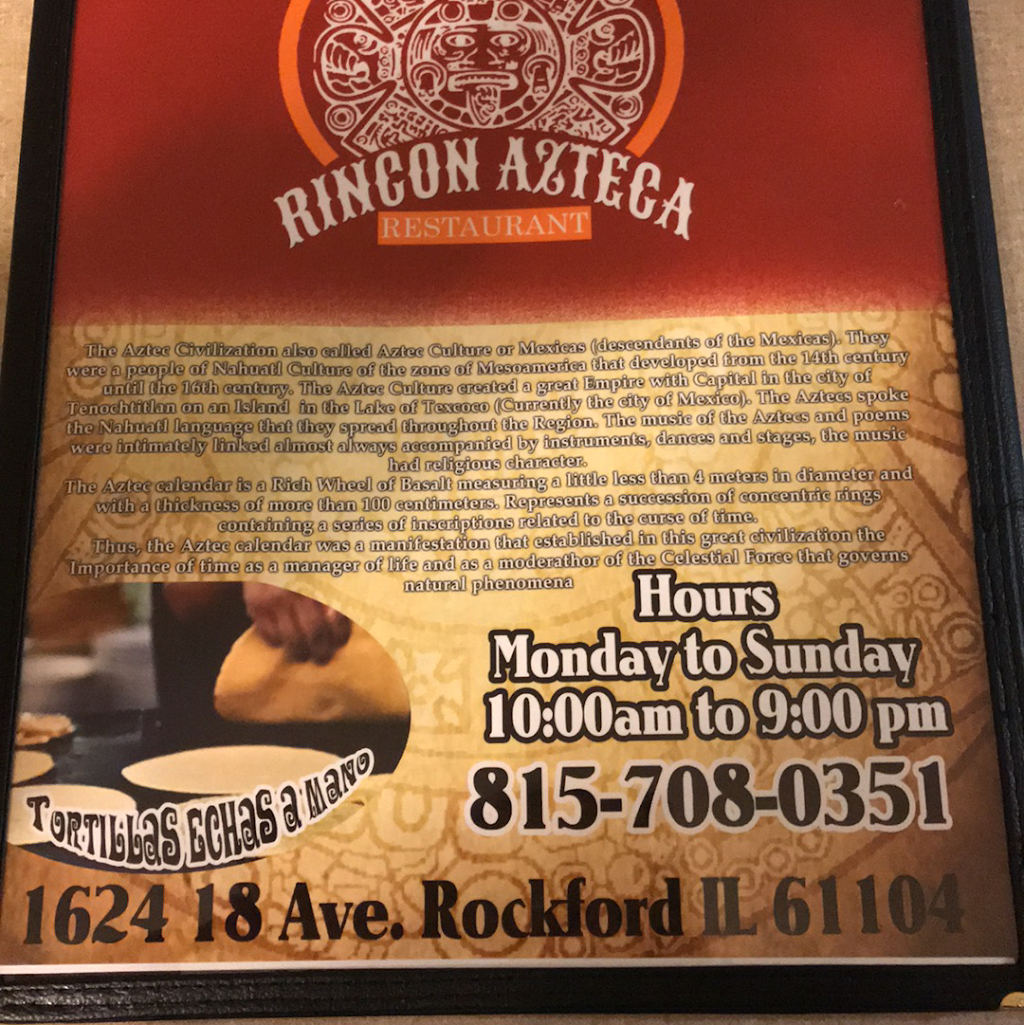 Rincón azteca | restaurant | 1624 18th Ave, Rockford, IL 61104, USA | 8157080351 OR +1 815-708-0351