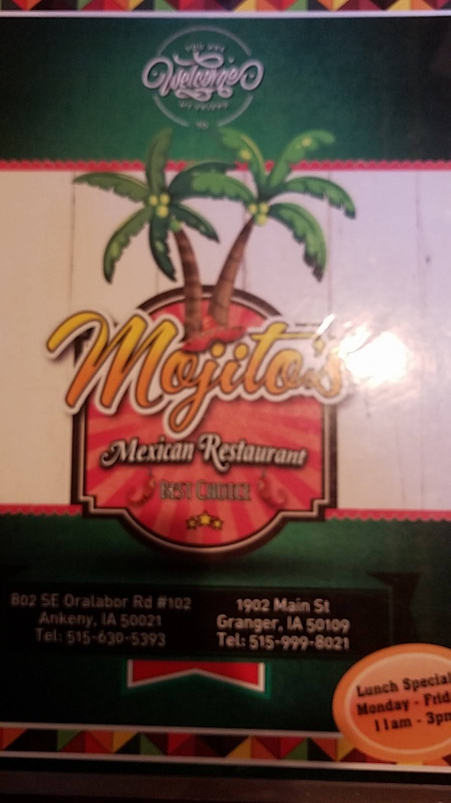 Mojitos Mexican Restaurant | restaurant | 1902 Main St, Granger, IA 50109, USA | 5159998021 OR +1 515-999-8021