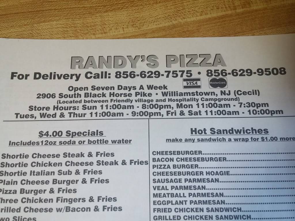 Randys Pizza | restaurant | 2906 S Black Horse Pike, Williamstown, NJ 08094, USA | 8566297575 OR +1 856-629-7575