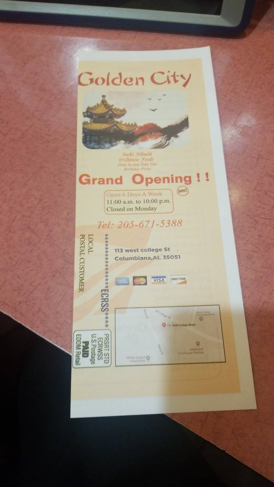 Golden City - Columbiana | restaurant | 113 W College St, Columbiana, AL 35051, USA | 2056715388 OR +1 205-671-5388
