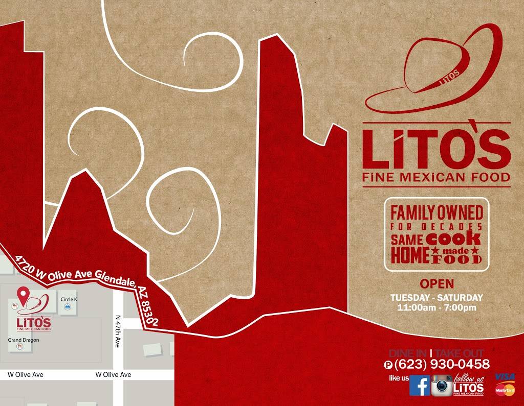 Litos Fine Mexican Food | restaurant | 4720 W Olive Ave, Glendale, AZ 85302, USA | 6239300458 OR +1 623-930-0458