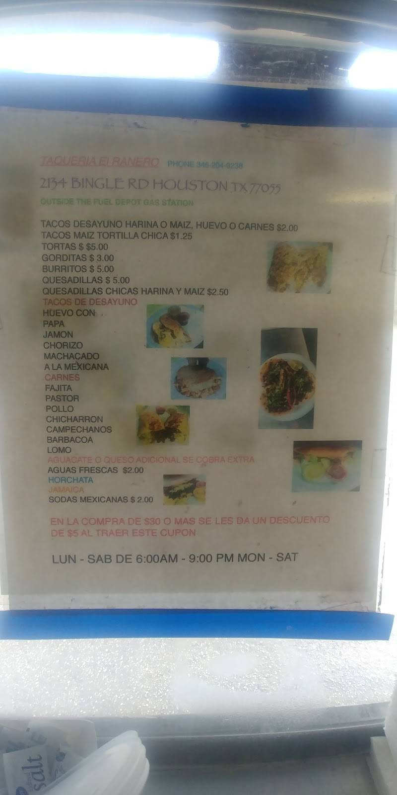Taqueria El Ranero | restaurant | 2134 Bingle Rd, Houston, TX 77055, USA | 3462049238 OR +1 346-204-9238