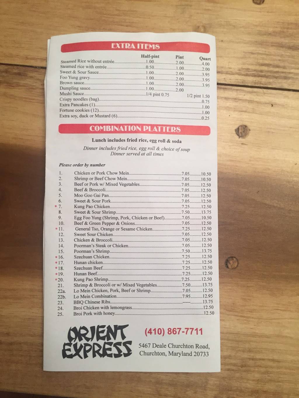 Orient Express Carry-Out | meal takeaway | 5467 Deale Churchton Rd, Churchton, MD 20733, USA | 4108677711 OR +1 410-867-7711