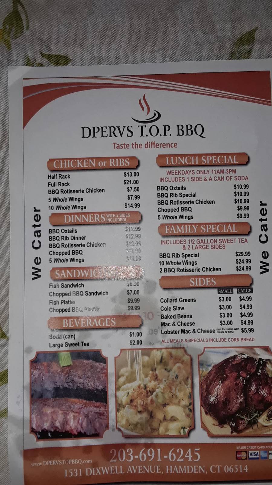 Dperv’s T.O.P. BBQ | restaurant | 1531 Dixwell Ave, Hamden, CT 06514, USA | 2036916245 OR +1 203-691-6245