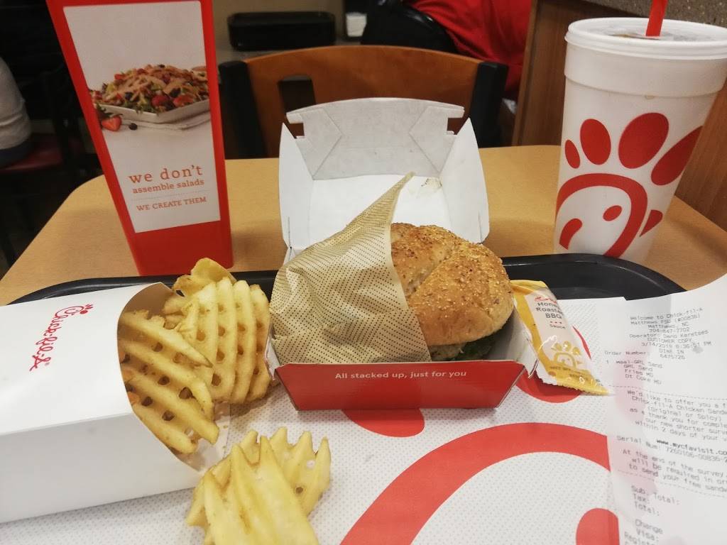 Chick-fil-A | restaurant | 9905 Matthews Park Dr, Matthews, NC 28105, USA | 7048477702 OR +1 704-847-7702