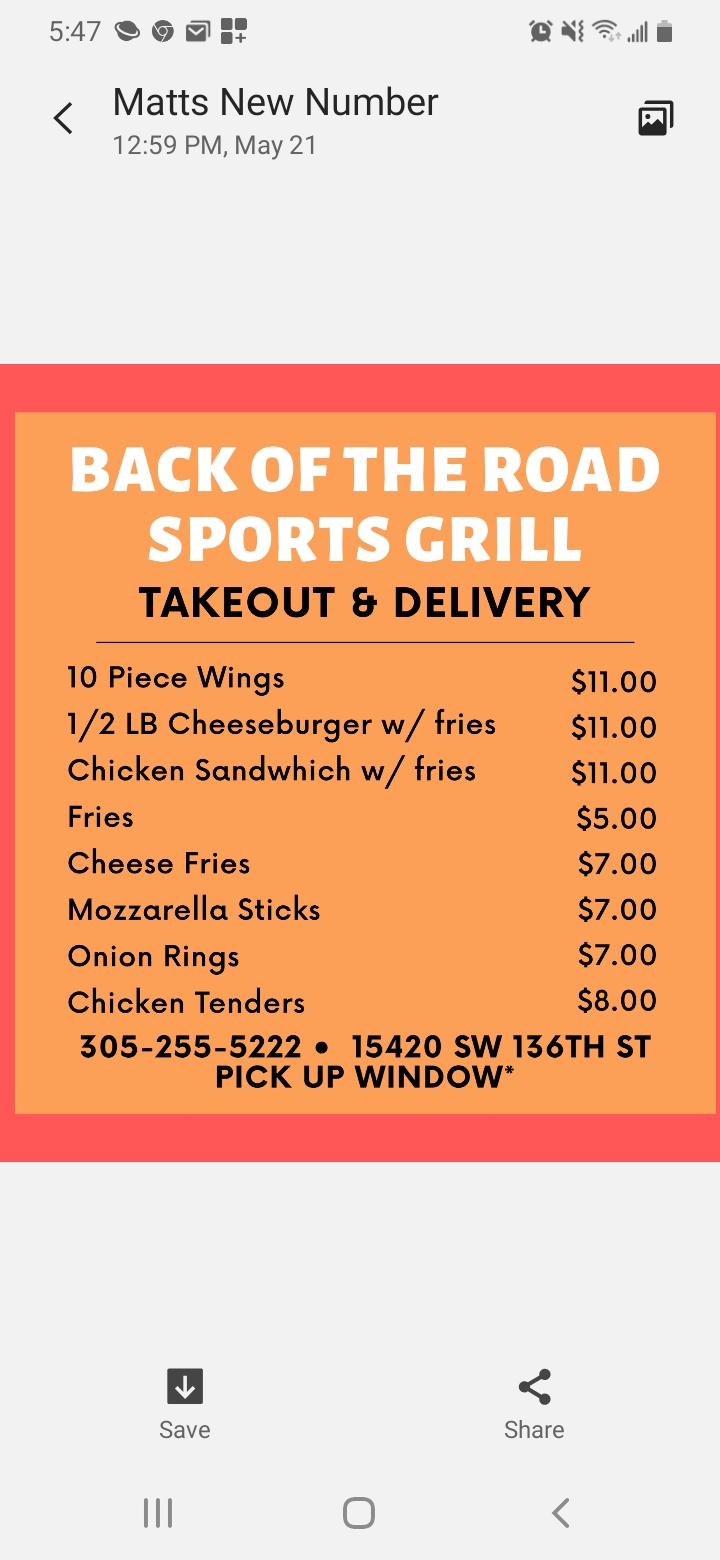 Back of the Road Sports Grill | restaurant | 15420 SW 136th St, Miami, FL 33196, USA | 3052555222 OR +1 305-255-5222