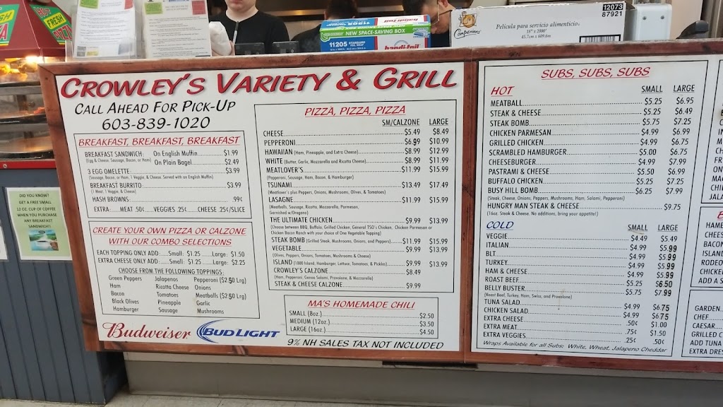 Crowleys Variety & Grill | restaurant | 351 Main St, Farmington, NH 03835, USA | 6038391020 OR +1 603-839-1020