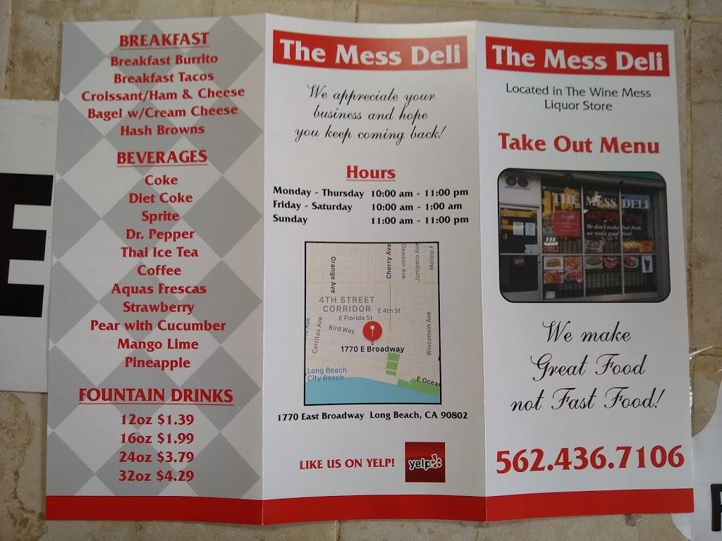 The Mess Deli | restaurant | 1770 E Broadway, Long Beach, CA 90802, USA | 5624368901 OR +1 562-436-8901