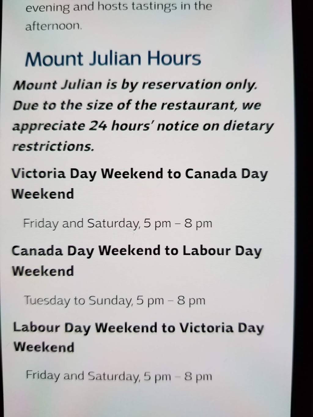 Mount Julian | restaurant | North Kawartha, ON K0L 2H0, Canada | 8004611946 OR +1 800-461-1946