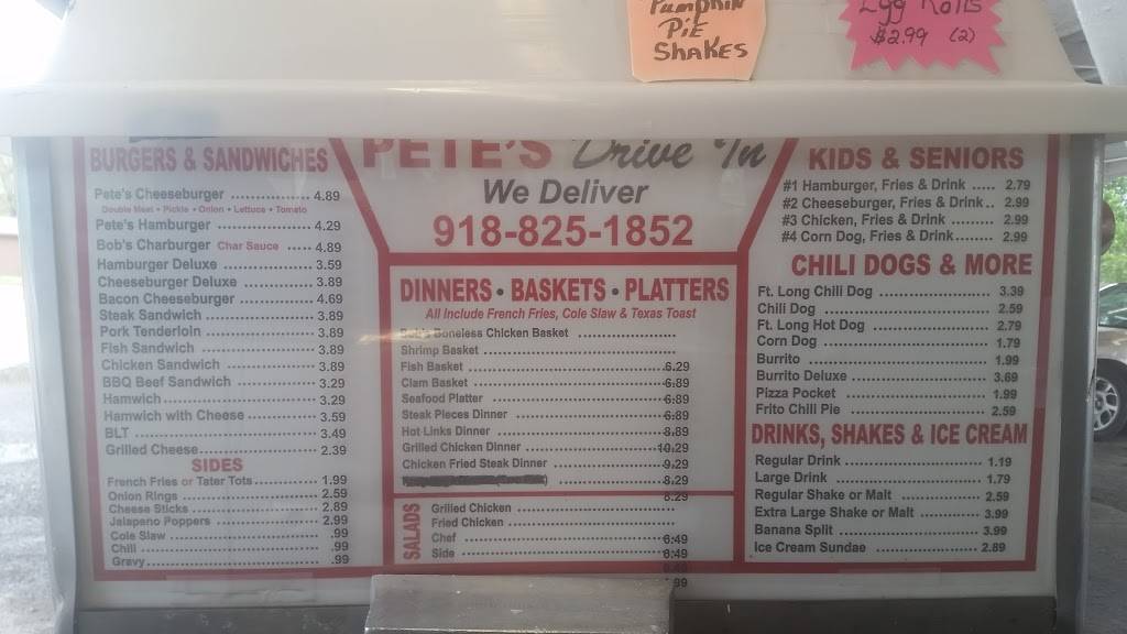 Petes Drive-In | restaurant | 706 E C St, Pryor, OK 74361, USA | 9188251852 OR +1 918-825-1852