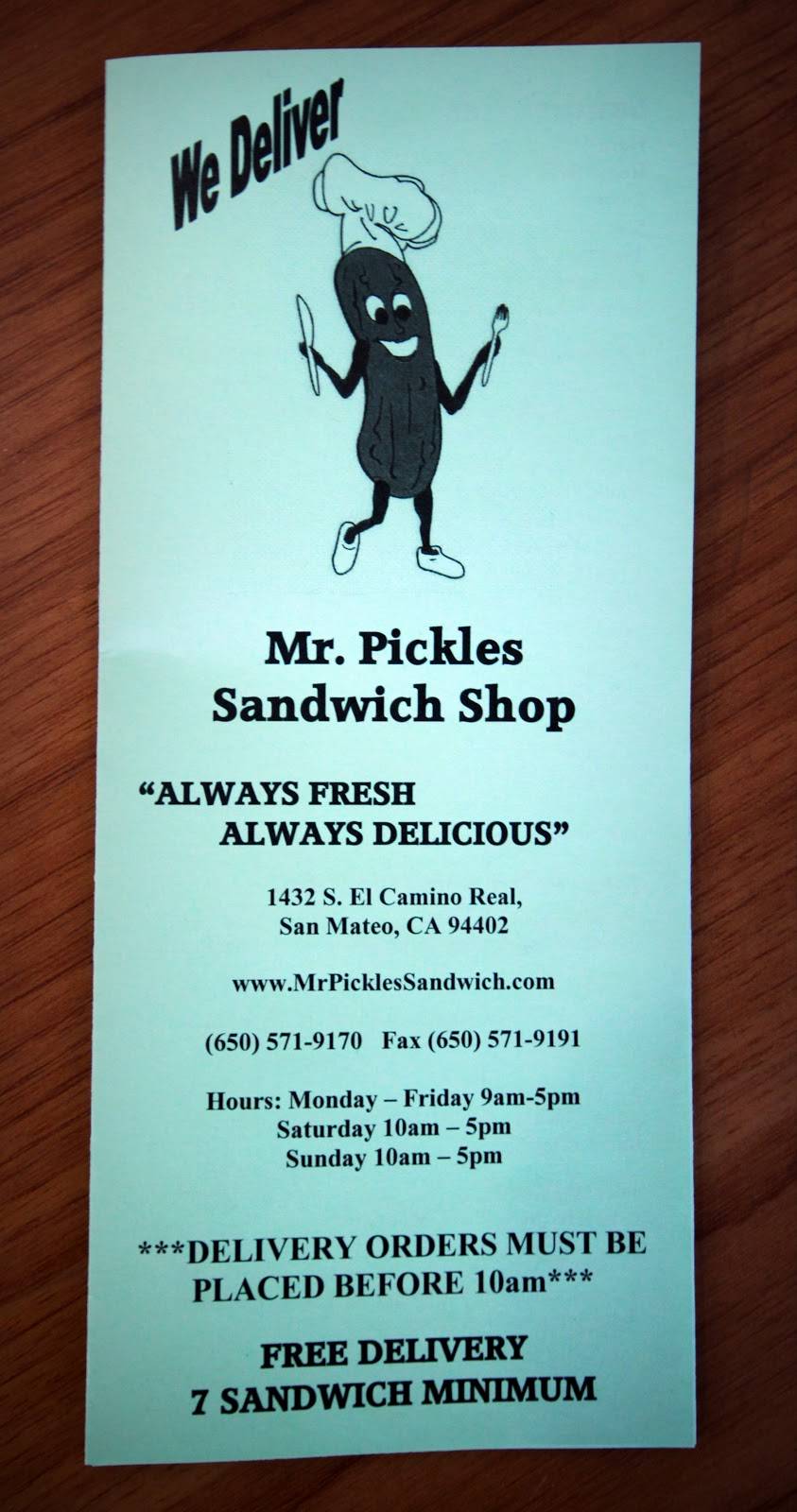 Mr Pickles Sandwich Shop | restaurant | 1432 S El Camino Real, San Mateo, CA 94402, USA | 6505719170 OR +1 650-571-9170