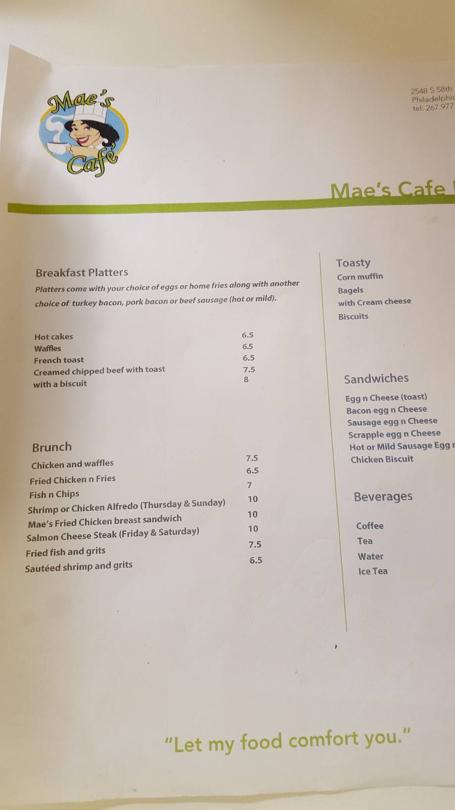 Maes Cafe | cafe | 2548 S 58th St, Philadelphia, PA 19143, USA | 2679777570 OR +1 267-977-7570