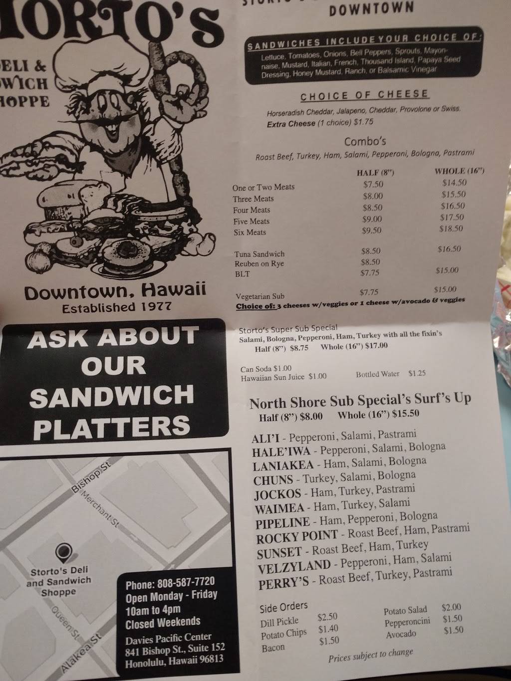 Stortos Deli & Sandwich Shoppe | restaurant | 841 Bishop St #152, Honolulu, HI 96813, USA | 8085877720 OR +1 808-587-7720