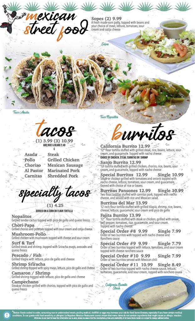 La Nopalera Mexican Restaurant | restaurant | 725 Skymarks Dr Suite 1, Jacksonville, FL 32218, USA | 9045164151 OR +1 904-516-4151