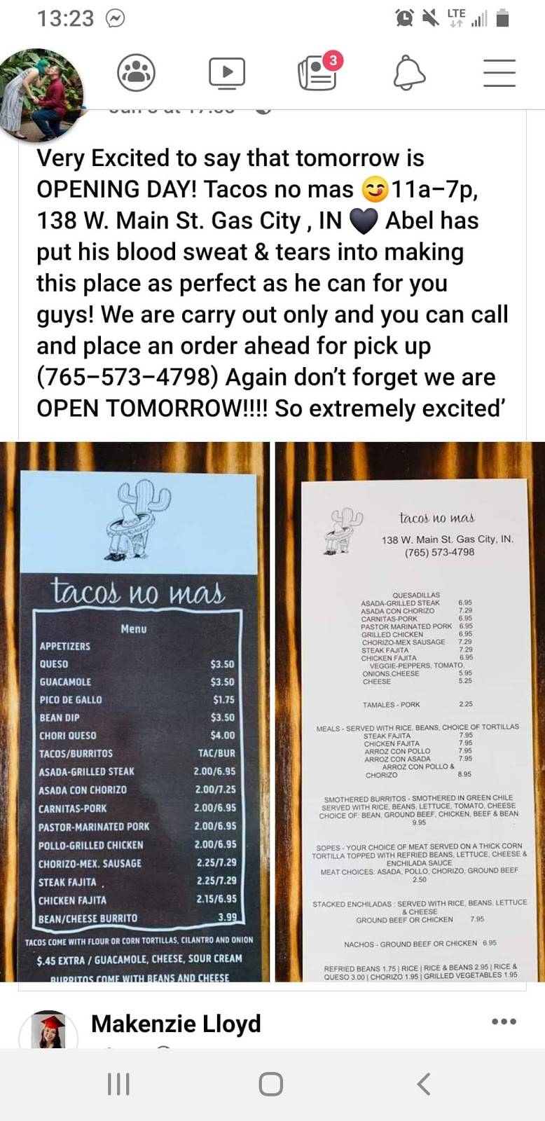 Tacos No Mas | restaurant | 138 W Main St, Gas City, IN 46933, USA | 7655734798 OR +1 765-573-4798