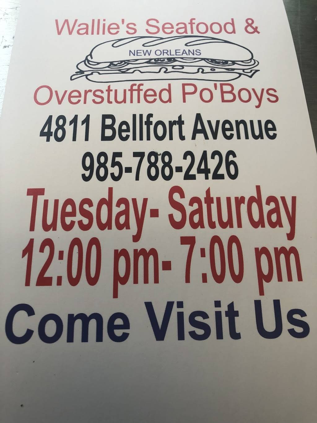 Wallies Seafood & Po-boys | restaurant | 4811 Bellfort St, Houston, TX 77033, USA | 9857882426 OR +1 985-788-2426