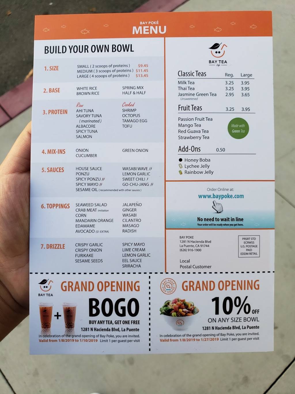 Bay Poke La Puente | restaurant | 1281 N Hacienda Blvd, La Puente, CA 91744, USA | 6269161900 OR +1 626-916-1900