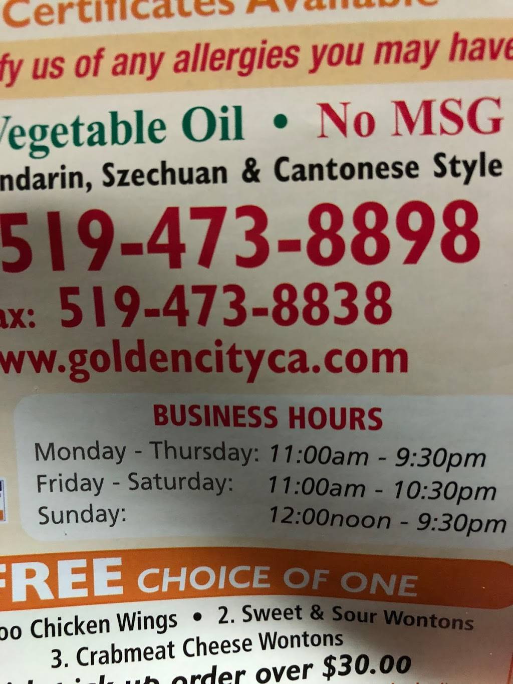 Golden City Restaurant | restaurant | 509 Commissioners Rd W, London, ON N6J 1Y6, Canada | 5194738898 OR +1 519-473-8898