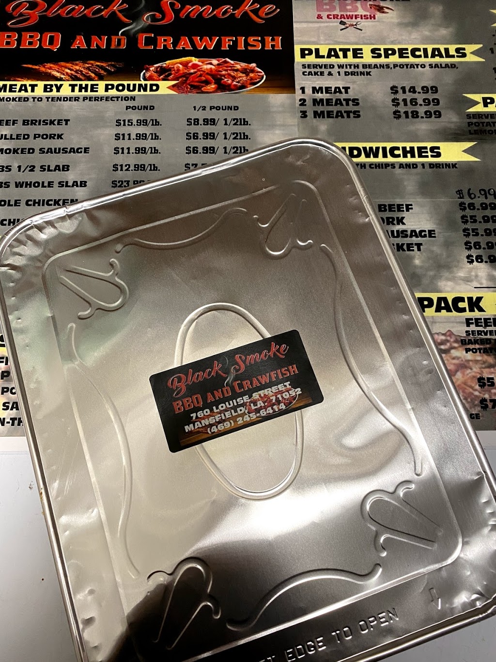 Black Smoke BBQ & Crawfish | meal takeaway | 760 Louise St, Mansfield, LA 71052, USA | 3189364891 OR +1 318-936-4891