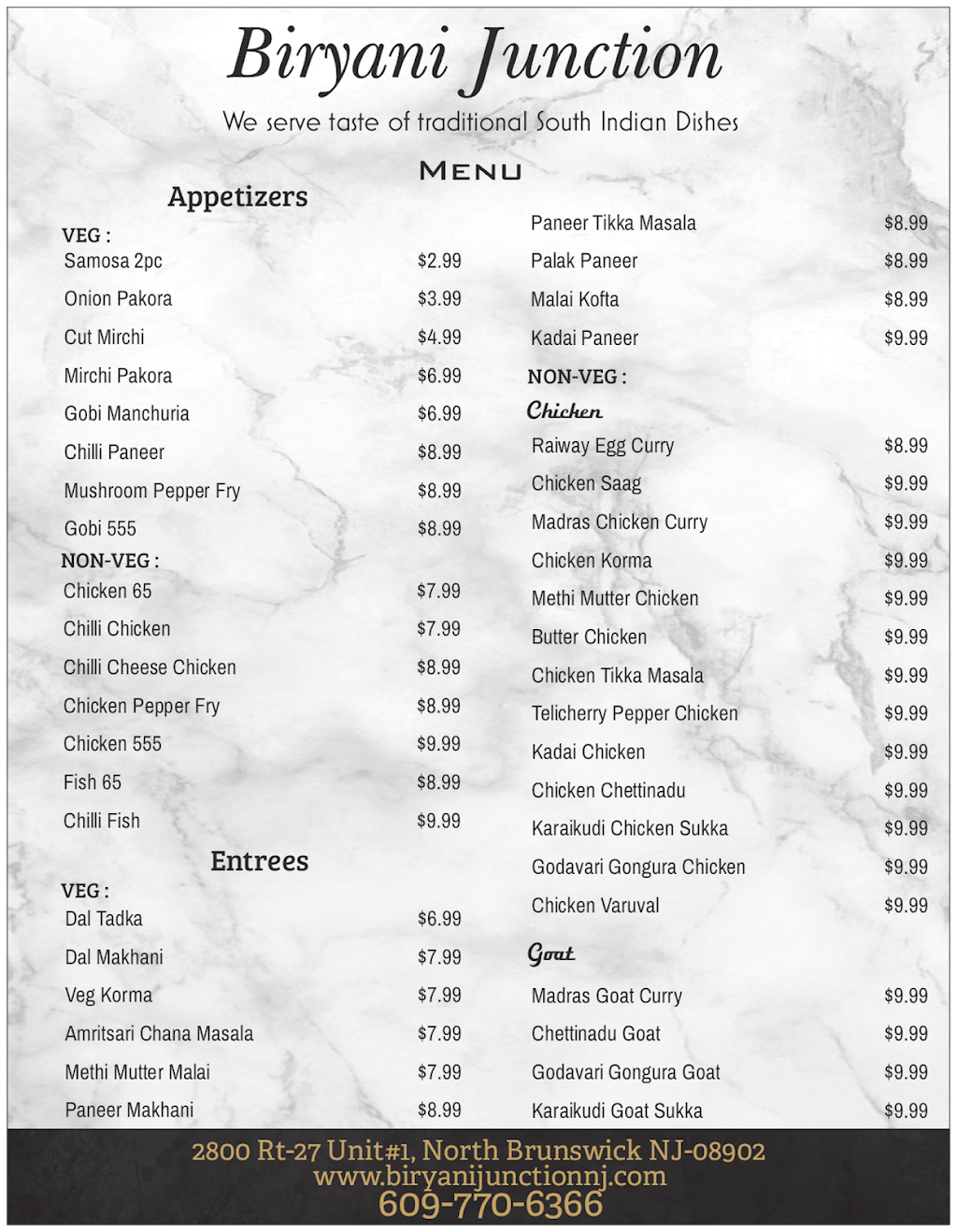 Biryani Junction | restaurant | 2800 NJ-27 Unit # 1, North Brunswick Township, NJ 08902, USA | 6097706366 OR +1 609-770-6366