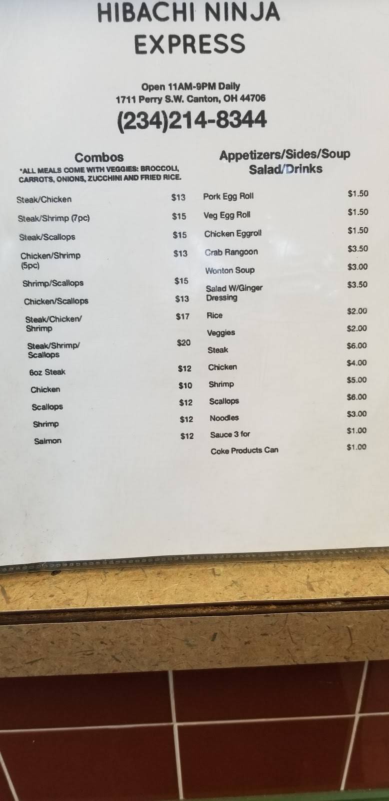 Ninja Hibachi Express | restaurant | 1711 Perry Dr SW, Canton, OH 44706, USA | 2342148344 OR +1 234-214-8344