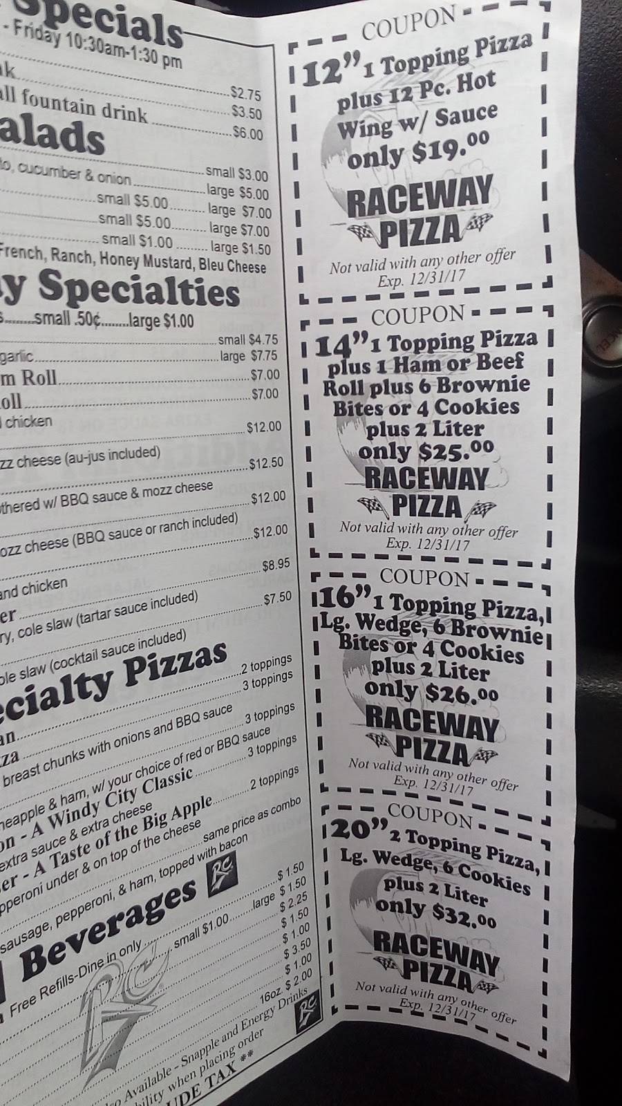 Raceway Pizza & More | meal takeaway | 109 E Gardner St, Elwood, IL 60421, USA | 8154236250 OR +1 815-423-6250