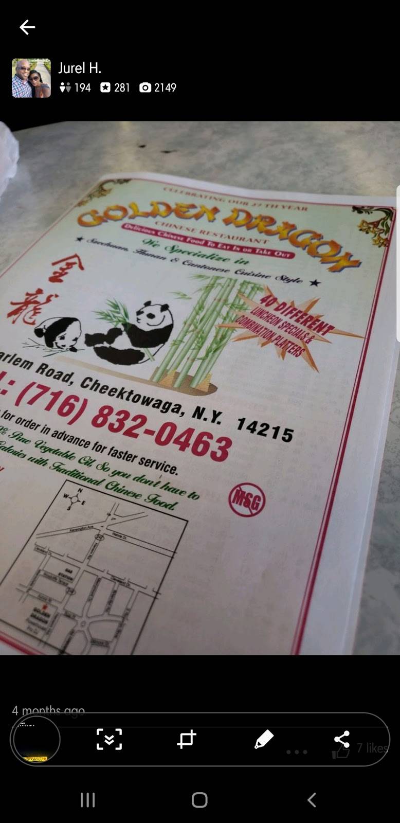 Golden Dragon | restaurant | 3650 Harlem Rd, Cheektowaga, NY 14225, USA | 7168320463 OR +1 716-832-0463