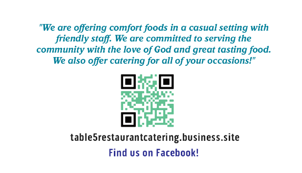 Table 5 Restaurant & Catering | restaurant | 6242 US-82, Peggs, OK 74441, USA | 9184045052 OR +1 918-404-5052