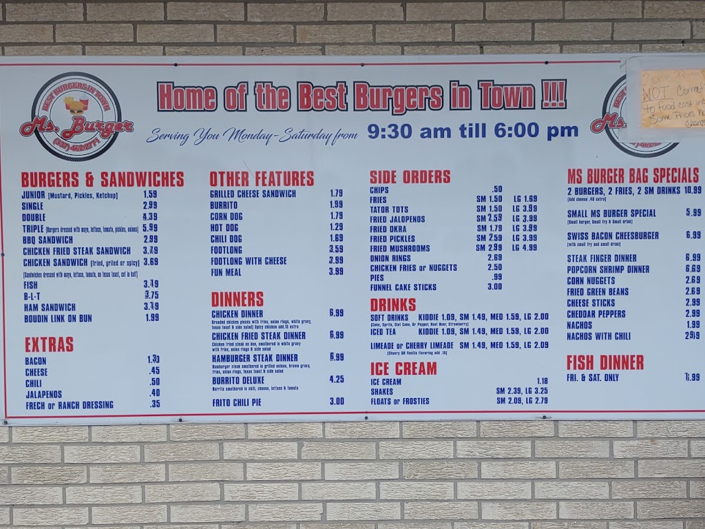 Miss burger | restaurant | 712 Mahlon St, DeRidder, LA 70634, USA | 3374622771 OR +1 337-462-2771