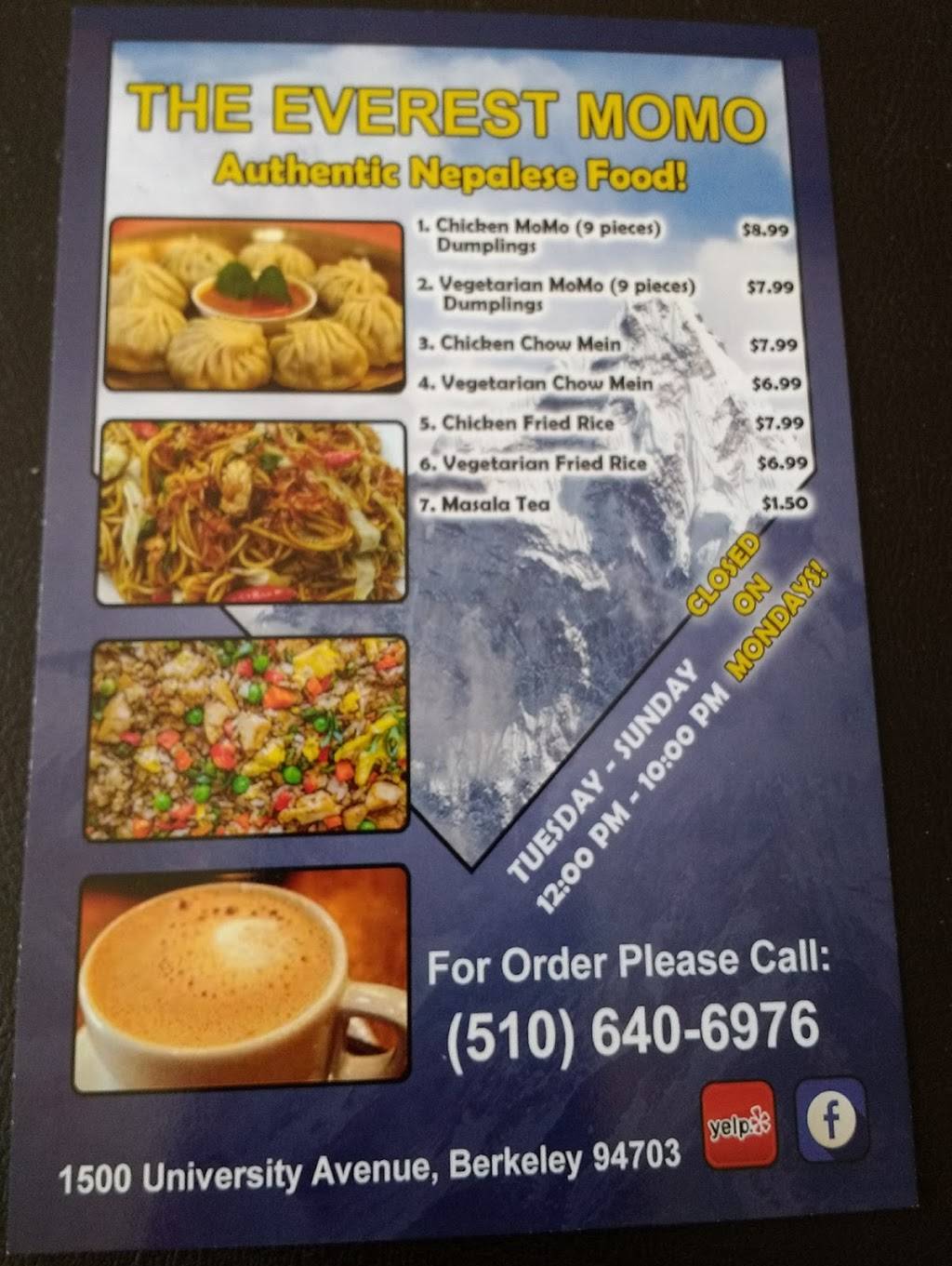 The Everest Momo | restaurant | 1500 University Ave, Berkeley, CA 94703, USA | 4088406369 OR +1 408-840-6369