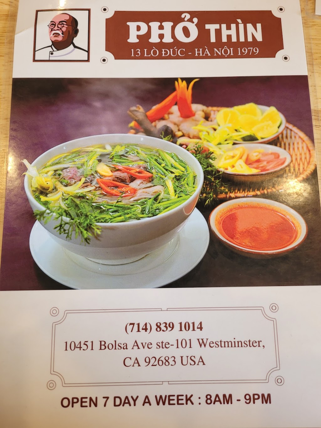 PHỞ THÌN | restaurant | 10451 Bolsa Ave #101, Westminster, CA 92683, USA | 7148391014 OR +1 714-839-1014