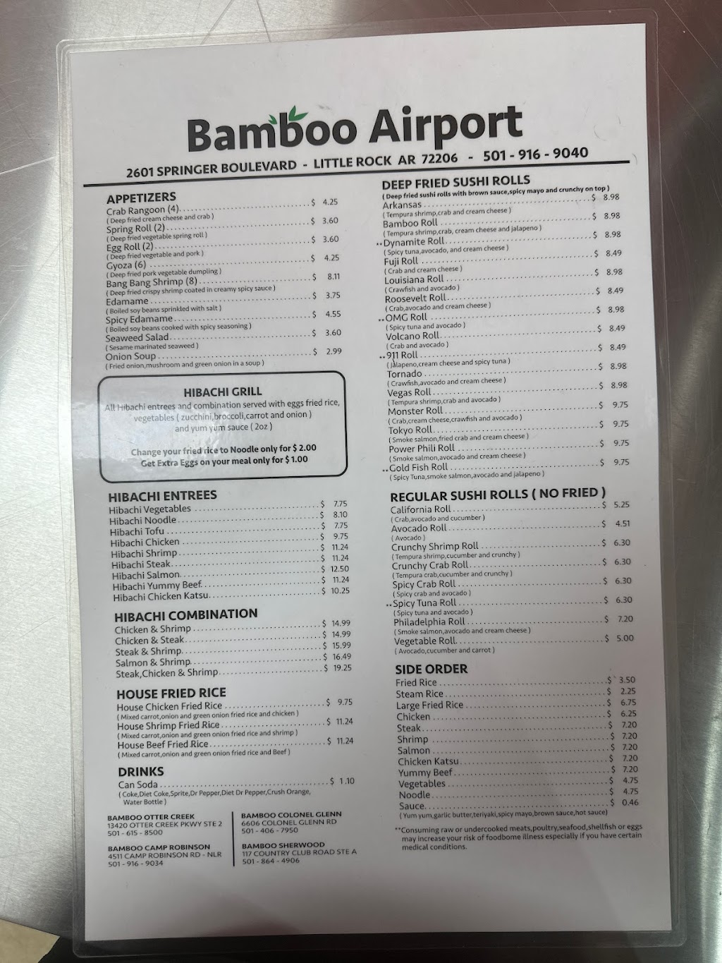 Bamboo Airport - Hibachi Japanese Steakhouse & Sushi | restaurant | 2601 Springer Blvd, Little Rock, AR 72206, USA | 5019169040 OR +1 501-916-9040