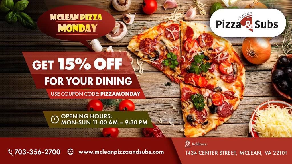 McLean Pizza Restaurant | restaurant | 1434 Center St, McLean, VA 22101, USA | 7033562700 OR +1 703-356-2700