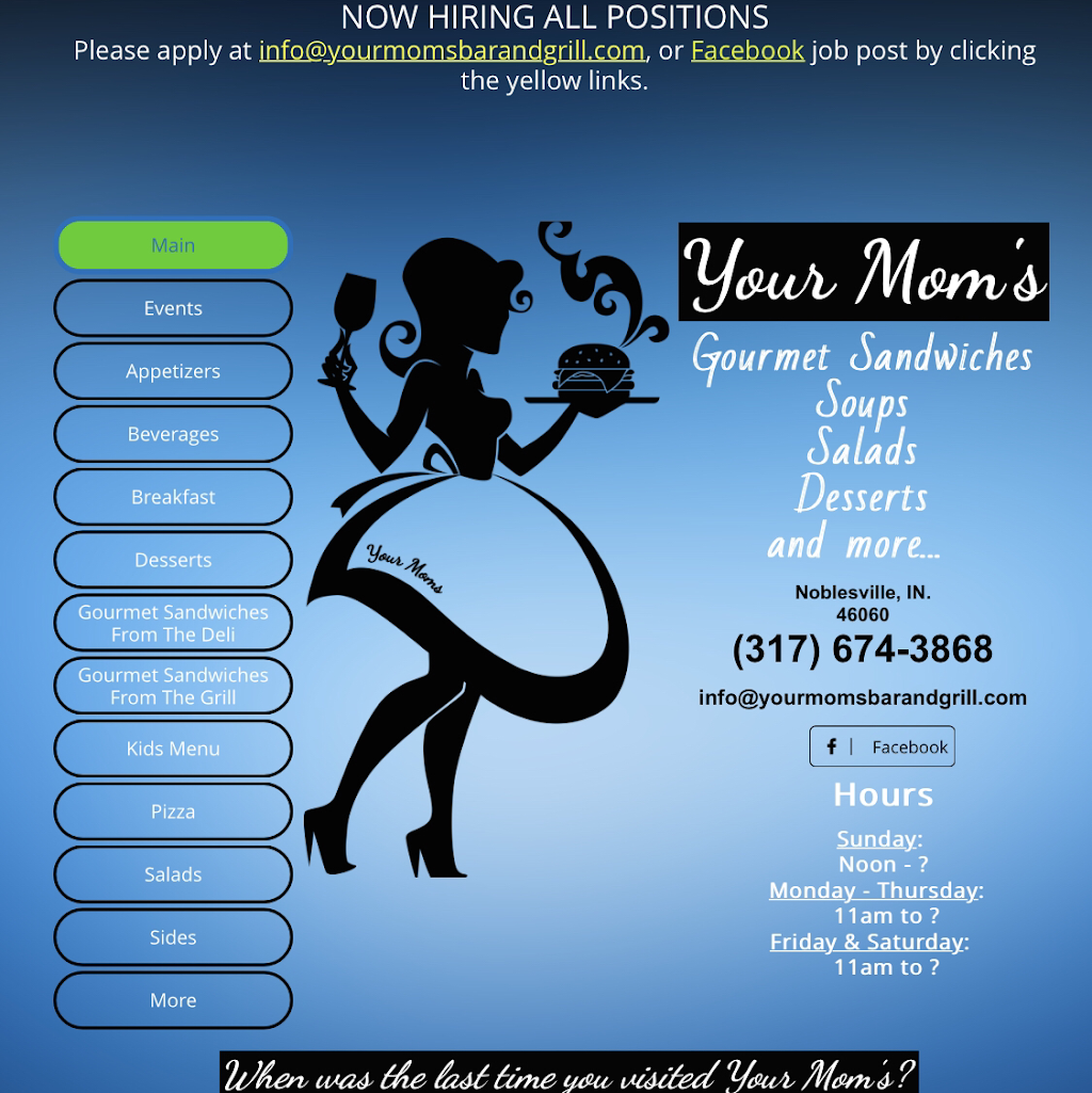 Your Moms Grill & Bar | restaurant | 933 Conner St, Noblesville, IN 46060, USA | 3176743868 OR +1 317-674-3868
