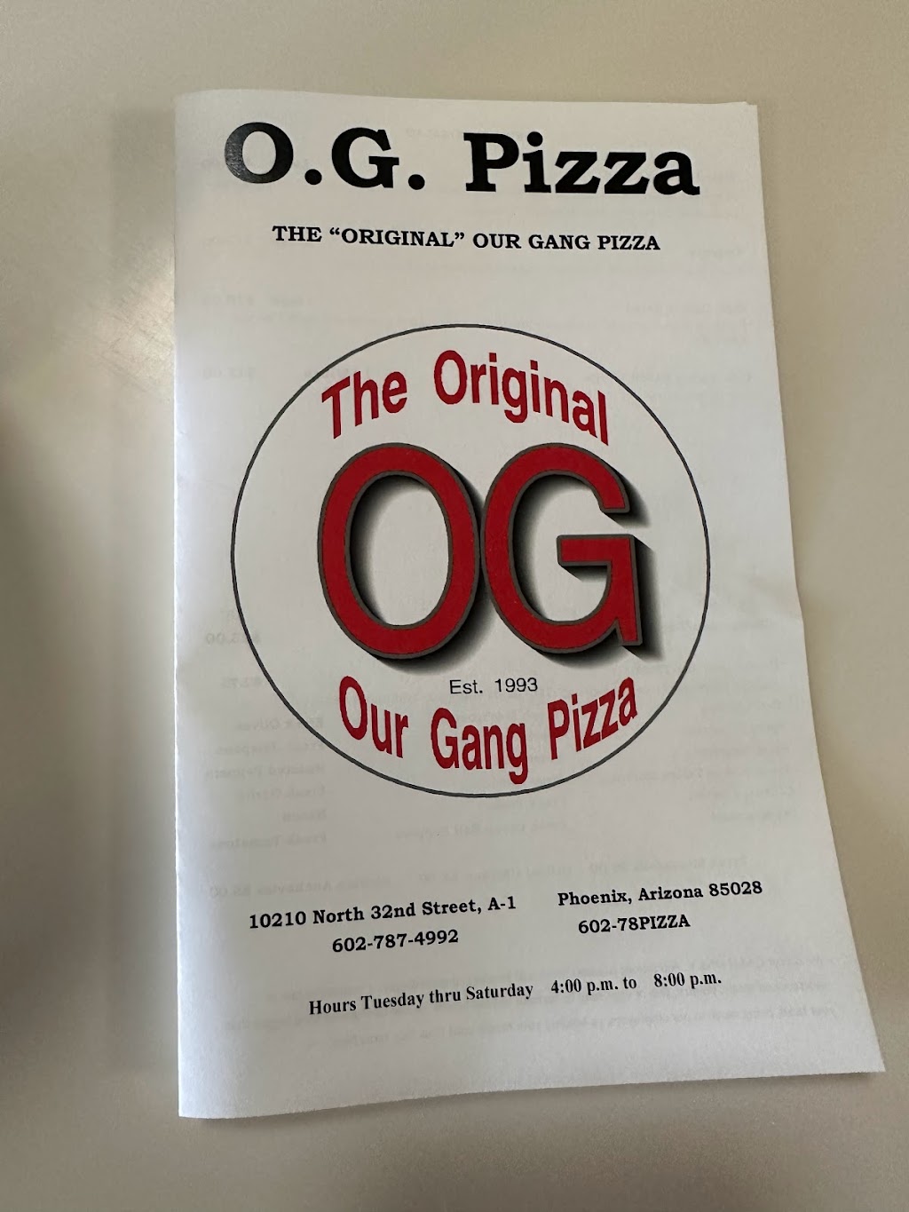 O.G. Pizza | restaurant | 10210 N 32nd St, Phoenix, AZ 85028, USA | 6027874992 OR +1 602-787-4992