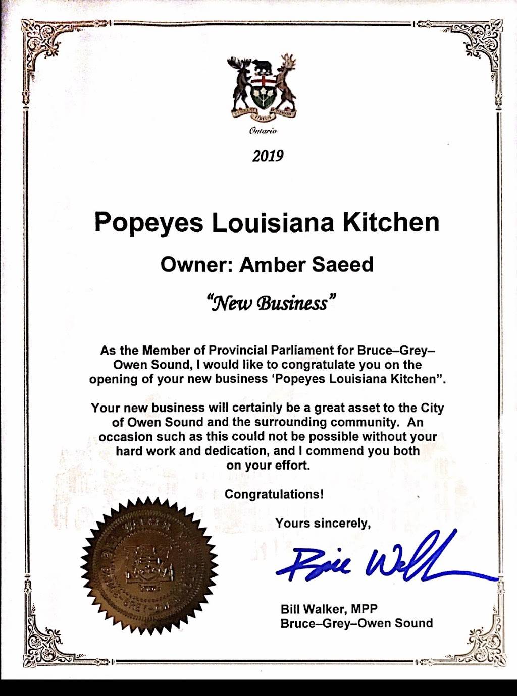Popeyes Lousiana Kitchen | restaurant | 1350 16th St E, Owen Sound, ON N4K 6N7, Canada | 5193727355 OR +1 519-372-7355