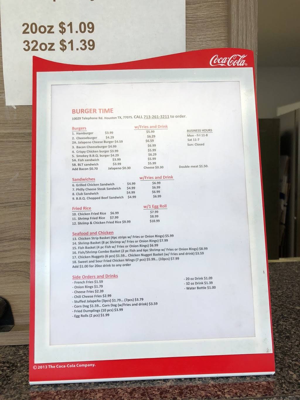 Burger Time | restaurant | 10029 Telephone Rd, Houston, TX 77075, USA | 7132613211 OR +1 713-261-3211