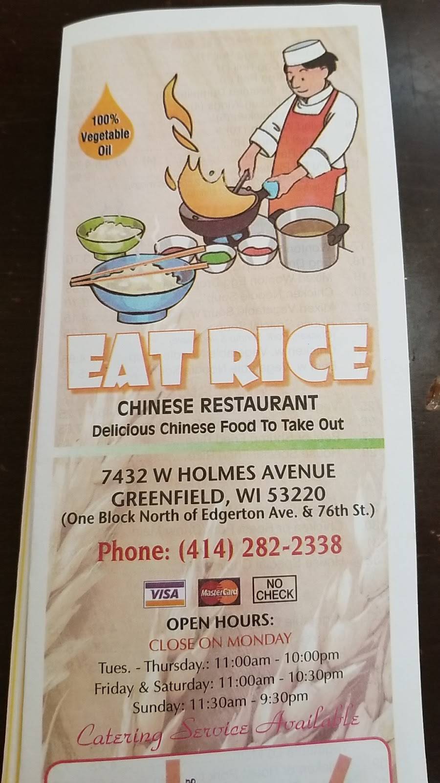 Eat Rice | restaurant | 7432 W Holmes Ave, Greenfield, WI 53220, USA | 4142822338 OR +1 414-282-2338