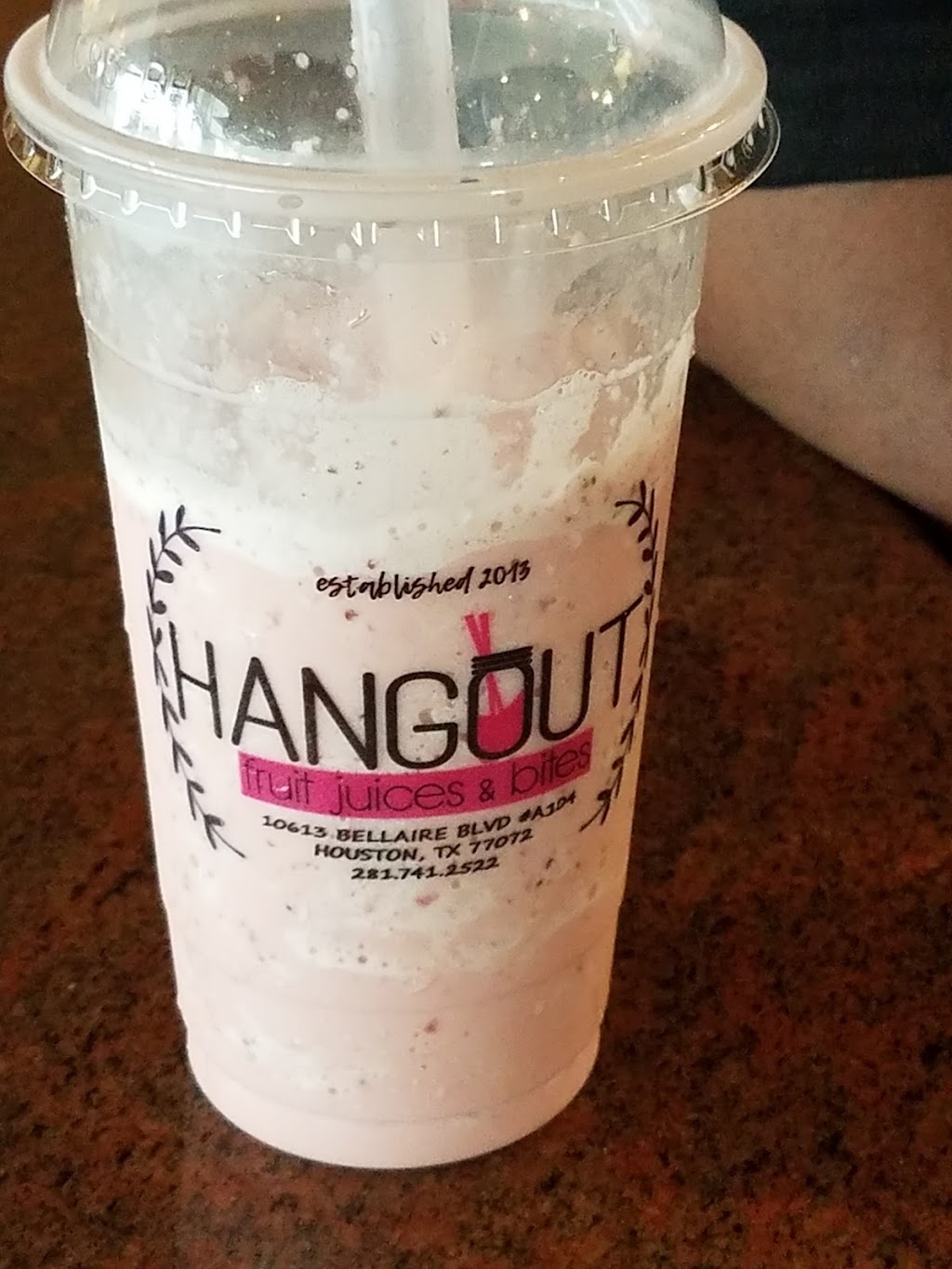 Hangout Fruit Juices & Bites | restaurant | 10613 Bellaire Blvd, Houston, TX 77072, USA | 2817412522 OR +1 281-741-2522