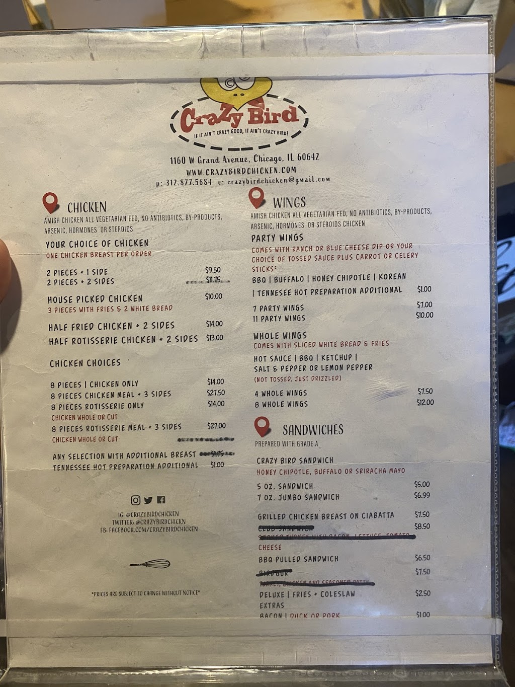 Crazy Bird Chicken | restaurant | 1160 W Grand Ave, Chicago, IL 60642, USA | 3128775684 OR +1 312-877-5684
