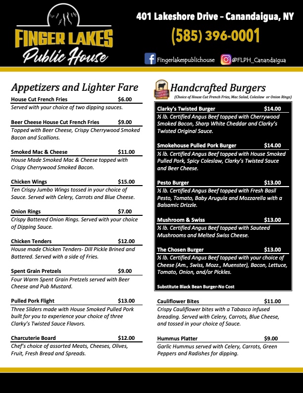 Finger Lakes Public House | restaurant | 401 Lakeshore Dr, Canandaigua, NY 14424, USA | 5853960001 OR +1 585-396-0001