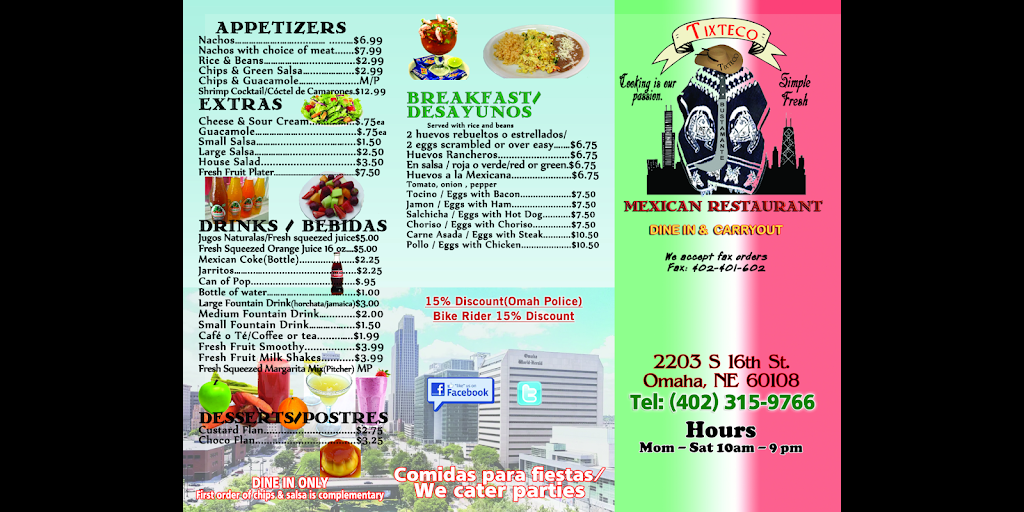 Tixteco Mexican Restaurant | restaurant | 2216 S 16th St, Omaha, NE 68108, USA | 4023159766 OR +1 402-315-9766