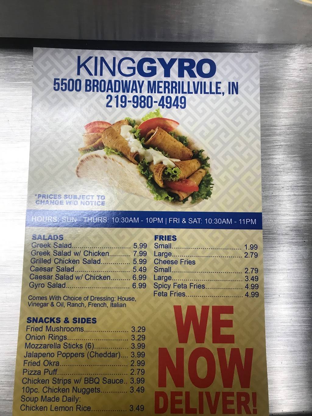 King Gyros | restaurant | 5500 Broadway, Merrillville, IN 46410, USA | 2199804949 OR +1 219-980-4949