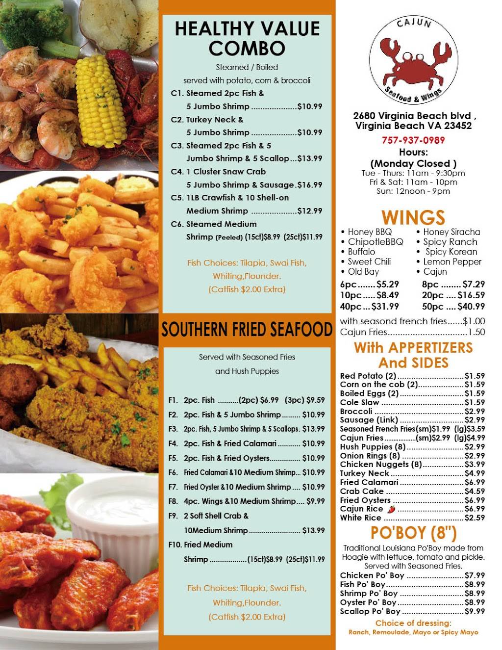 Cajun Seafood & Wings II | restaurant | 2680 Virginia Beach Blvd, Virginia Beach, VA 23452, USA | 7579370989 OR +1 757-937-0989
