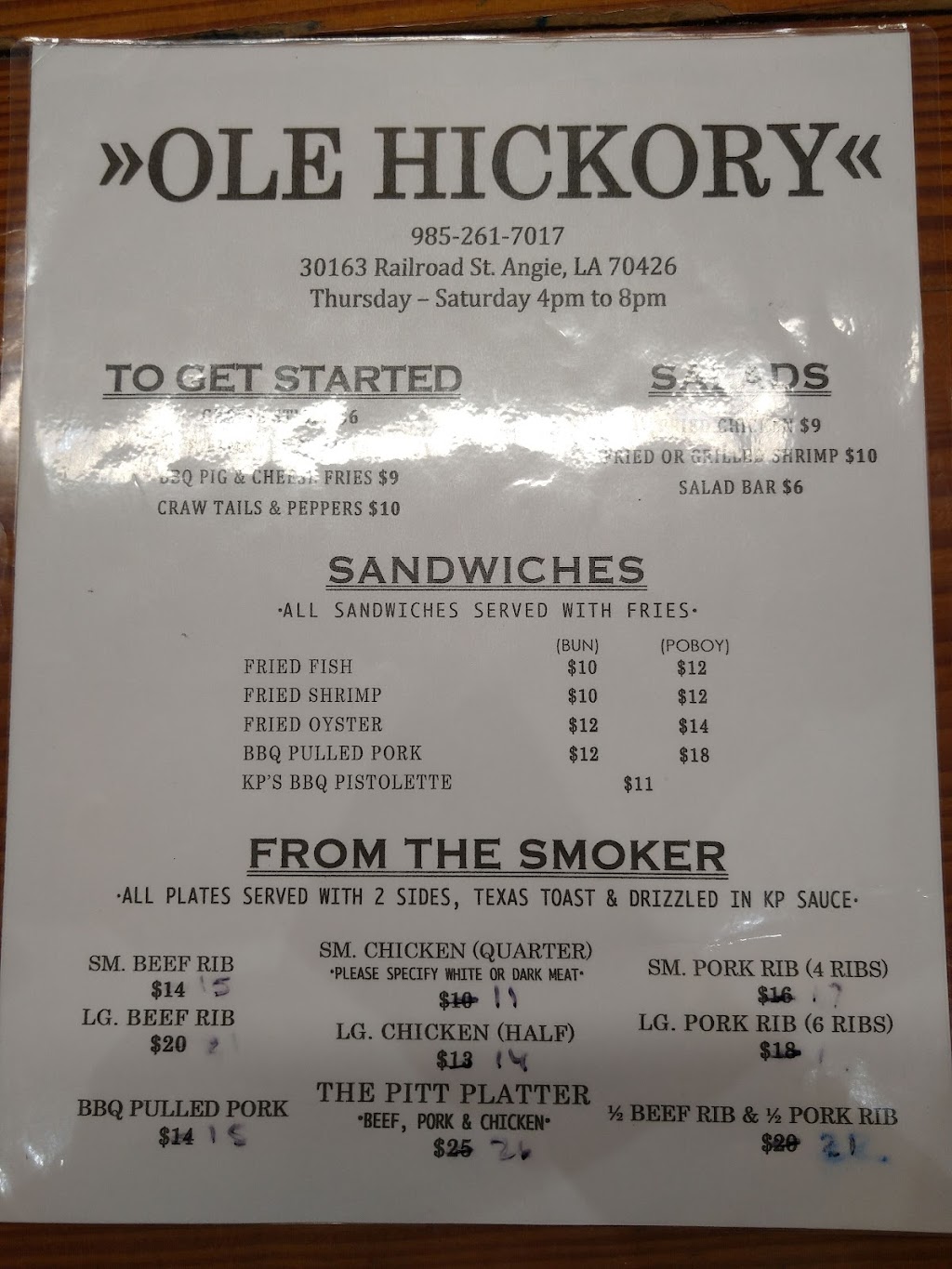 Ole Hickory | restaurant | 30163 Railroad St, Angie, LA 70426, USA | 9852617017 OR +1 985-261-7017