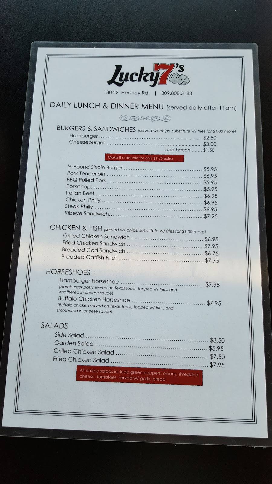Lucky 7s Restaurant | restaurant | 1804 S Hershey Rd Suite 10, Bloomington, IL 61704, USA | 3098083183 OR +1 309-808-3183