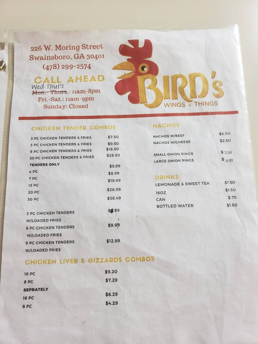Birds Wings and Things | restaurant | 226 W Moring St, Swainsboro, GA 30401, USA | 4782992574 OR +1 478-299-2574