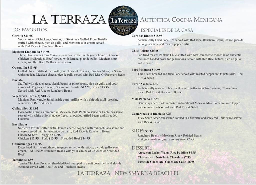 La Terraza NSB | restaurant | 1414 S Atlantic Ave, New Smyrna Beach, FL 32169, USA | 3869574746 OR +1 386-957-4746