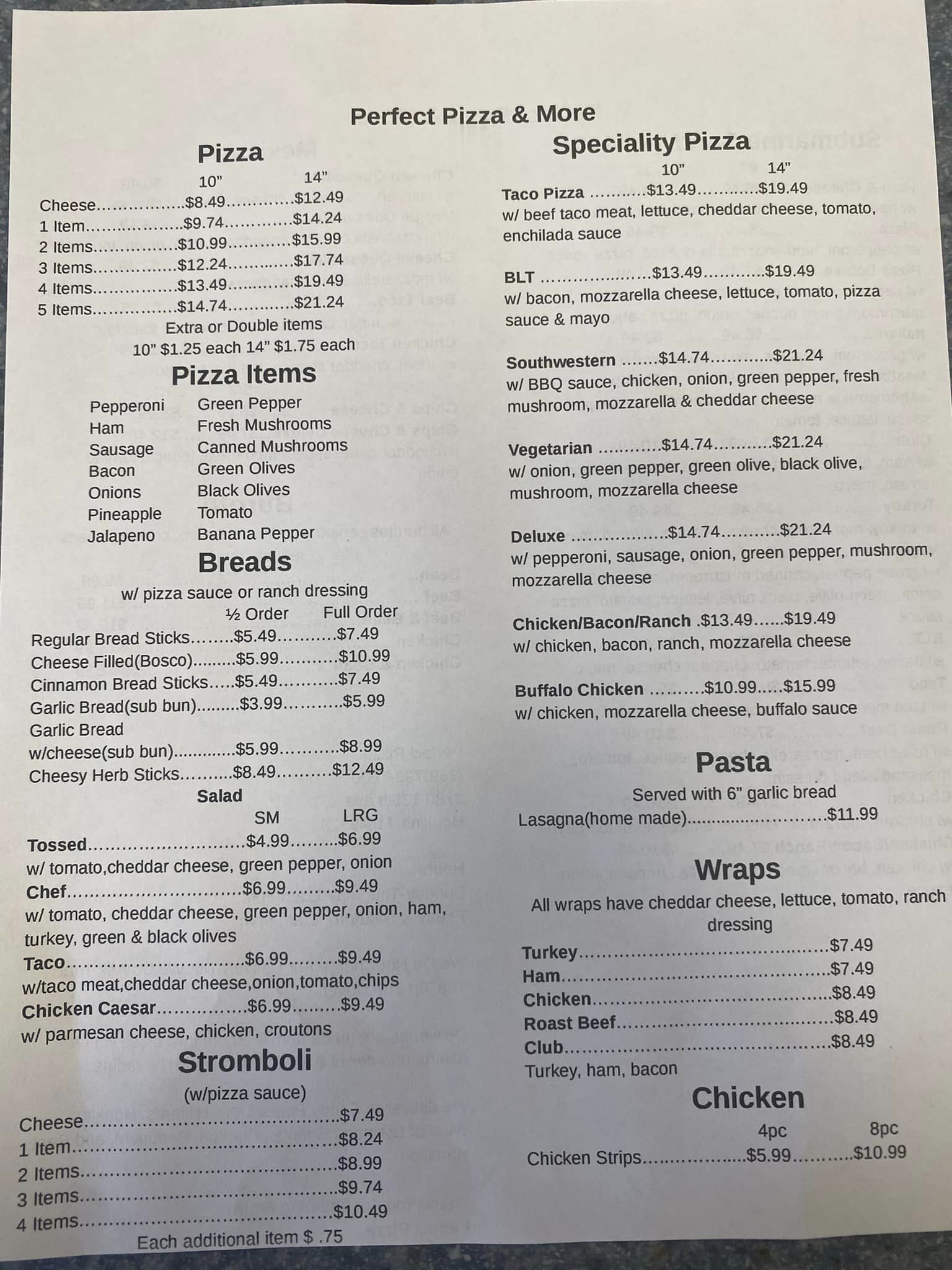 Perfect Pizza | restaurant | 2780 136th Ave, Hopkins, MI 49328, United States | 2697937000 OR +1 269-793-7000